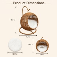Lit pour chat en rotin naturel artisanal, nid sphérique pour animaux de compagnie avec coussin lavable, maison de luxe en rotin pour chats et petits chiens