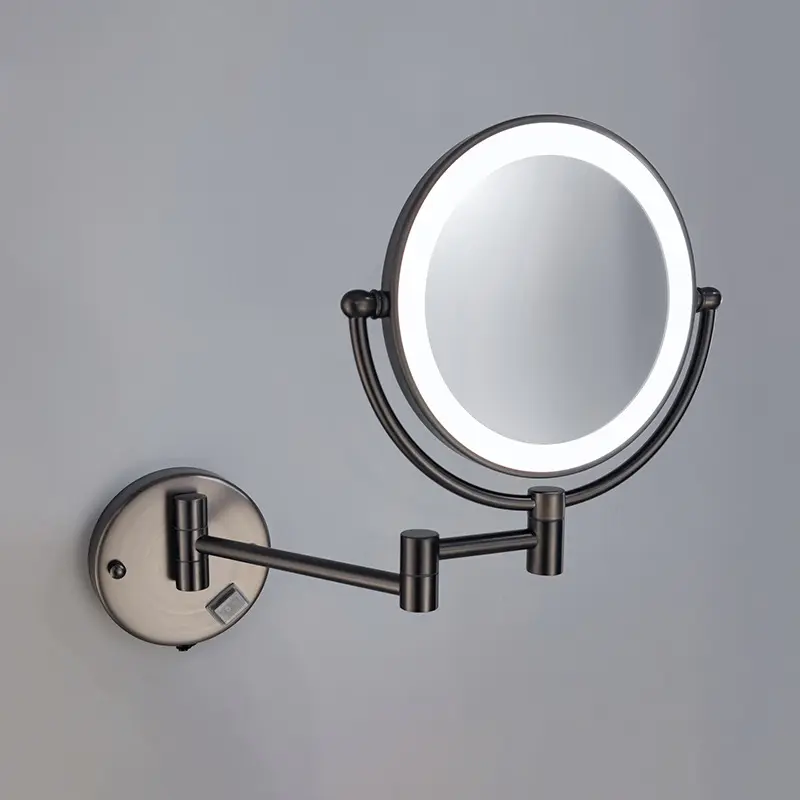 8-inch thiết kế hiện đại phòng tắm vòng tròn gương với ánh sáng LED 3x Độ phóng đại có thể thu vào dễ dàng cài đặt kim loại khung tường nhà