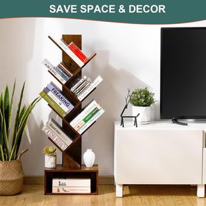 Estantería con forma de árbol de 44,52 pulgadas de alto, color madera, librero que ahorra espacio para el hogar y la oficina - Product Image 4