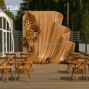 LEDA Factory Direct White Metal Wave Frame Wedding <b>Backdrop</b> with Custom Color Fabric S Shape Wedding Arch for Events - Product Image 1