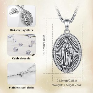 Changda 925 Sterling Silver Bijoux De Mariage Pour Hommes Diamant Vierge De Guadalupe Collier Notre Dame <span class=keywords><strong>La</strong></span> Virgen Mary Protection - Product Image 6