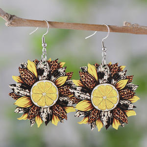 Pendientes de madera Girasol Limón Girasol Colgante Pendientes de doble cara para mujer Uionen 1146 - Product Image 3