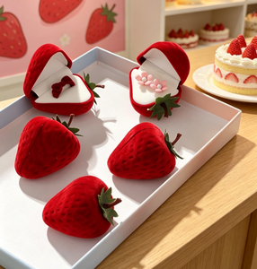 Boîte à bijoux de luxe en velours, mini boîte de rangement de voyage style fraise pour bagues, emballage cadeau - Product Image 6