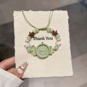 <span class=keywords><strong>Montre</strong></span> décontractée pour femmes avec bijoux perlés, bracelet mignon à perles étoiles et chats pour jeunes femmes et écolières - Product Image 1
