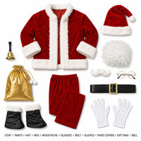 Samt-Plüsch Weihnachtsmann-Anzug, 11-teiliges Komplettset, Premium-Stoff, Sattes Rotes Finish, Vollständiges Zubehör-Kit für Erwachsene