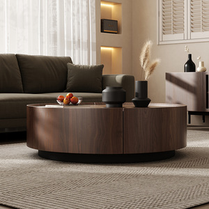 Mesa de centro redonda de madera de nogal, estilo vintage, muebles de salón, gran capacidad, multifuncional, mesa de almacenamiento sencilla - Product Image 4