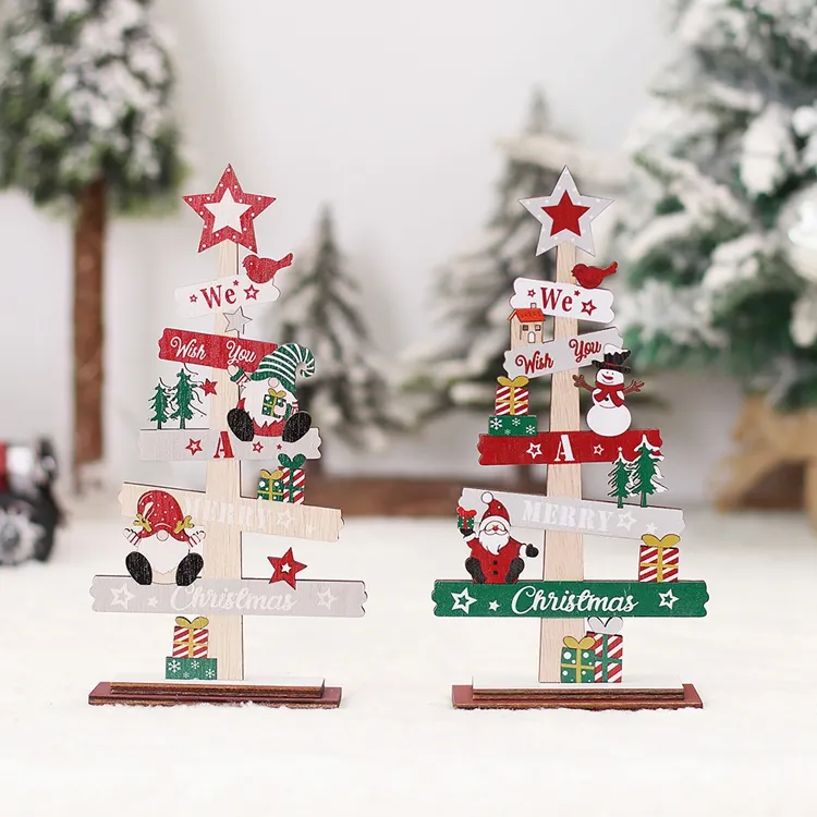 Christmas Wooden Table Decorations Wooden Sign Table Centerpiece Wooden Santa Ornament for Christmas Snow Day Dinner Y671