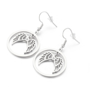 Pendientes de Aro de Acero Inoxidable con Plumas Doradas y Cristales, Alas de Ángel para Mujer - Product Image 4