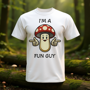 T-shirt unisexe pour adulte à manches courtes et col rond, imprimé en sérigraphie, avec l'inscription « I'm A Fun Guy Mushroom Pun », promotionnel, tailles S M L XL XXL - Product Image 3