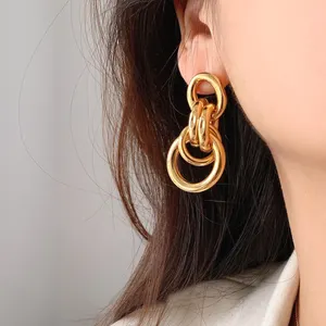 Multi Circle Loops Linked Chain Gold Plated Earrings for Women 2021 Long Dangle Geometric Earring Drops Statement Trendy Jewelry