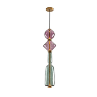 Suspension en verre empilé de luxe léger, abat-jour en verre multiforme violet et vert, lampe suspendue pour bar, escalier, villa, intérieur