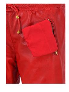 Pantalones de Mujer Personalizados 100% Cuero Nappa Rojo Vintage con Detalle de Correa Naranja, Acabado Vintage, Marca Privada OEM - Product Image 5