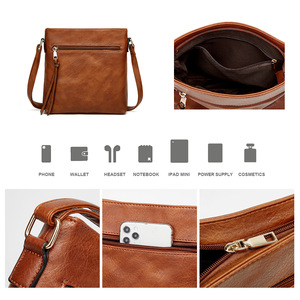 Sac fourre-tout en PU souple pour femme, nouveau style rétro, tendance, simple, avec fermeture éclair, à porter à l'épaule ou en bandoulière - Product Image 2