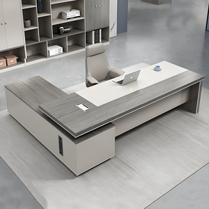 Meubles de bureau de luxe, bureau de direction moderne en forme de L avec armoire latérale, grand poste de travail pour PDG et directeur, taille personnalisée - Product Image 1