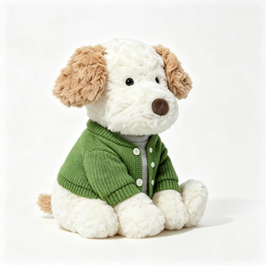 Adorable Peluche de Perro <span class=keywords><strong>Caniche</strong></span> con Pelo Rizado y Suave, <span class=keywords><strong>Abrigo</strong></span> Tejido Verde Vintage con Camiseta Interior Gris, Lindo Juguete de Peluche de Perro - Product Image 6