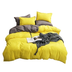 Barato amarillo sólido Color puro en blanco una sábana plana una funda nórdica dos <span class=keywords><strong>fundas</strong></span> de almohada 4 Uds sábana juego de cama - Product Image 1
