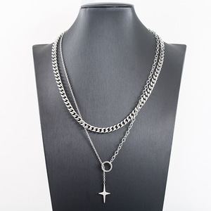 สร้อยคอเหล็กไทเทเนียมแบบมีชั้น จี้รูปดาวแบบโซ่คู่ สำหรับทุกเพศ ใส่ได้ทุกวัน - Product Image 1