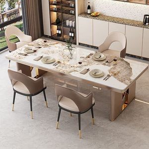 Ánh Sáng Sáng Sang Trọng Hiện Đại Bàn Ăn Và Ghế Đặt Với Rock Tấm Bền Kích Thước Nhỏ Đồ Nội Thất Nhà FR-050 Quảng Đông - Product Image 1