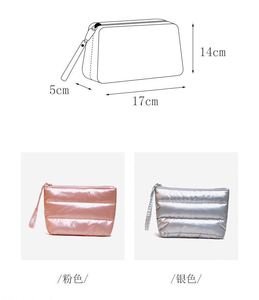 Custom Logo Winter Down Cotton Soft Light Weight Puffer Puffy Fluffy Quilted Puffed Makeup Cosmetic Bag Travel <b>Make</b> <b>up</b> <b>Pouch</b> - Product Image 2