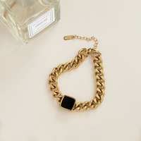 Ensemble de bijoux pour femmes, collier, bracelet et bague en acier inoxydable avec chaîne cubaine dorée et émail noir