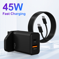 GaN 45W EU UK Plug Noir Blanc PD Type C QC3.0 USB a Chargeur mural de téléphone portable à chargement super rapide