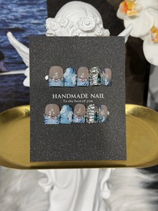 Lot de 10 faux ongles courts en gel press-on, peints à la main, avec strass en cristal de luxe, réutilisables pour l'automne et l'hiver – Vente en gros - Product Image 2