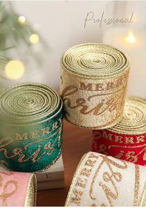 Rubans de Noël en velours de 6,3 cm, ruban de Noël en velours de luxe avec paillettes dorées, ruban Joyeux Noël pour l'arbre - Product Image 2