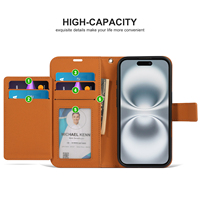 Funda de Teléfono Tipo Cartera de Cuero PU con Cierre Magnético, Ranuras Grandes para Tarjetas, Bolsillo para Tarjetas de Estilo Abierto, Correa de Muñeca Desmontable para iPhone 16 Pro Max