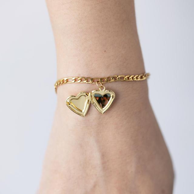 Vintage Memorial Jewelry Personalized Heart Custom Photo Locket Charm Bracelet with Initial for Anniversary Gift