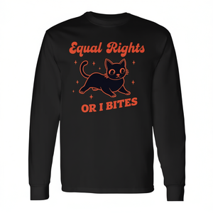 T-shirt graphique Equal Rights Or I Bites Cat pour adulte, unisexe, col rond, manches courtes, design humoristique et féministe - Product Image 2