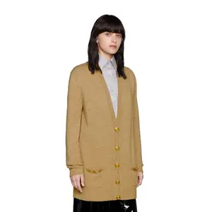 YT cardigan in cashmere in cammello personalizzato da ragazza monopetto con doppio slip con tasche a doppia sottoveste cappotto in lana da donna