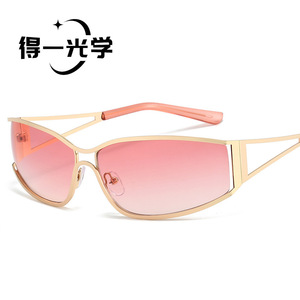 Women's Metal Hollowed-out <b>Sunglasses</b> UV400 PC Lens Black Frame Y2K Trendy Street Style Outings Cycling Driving Party - Product Image 4