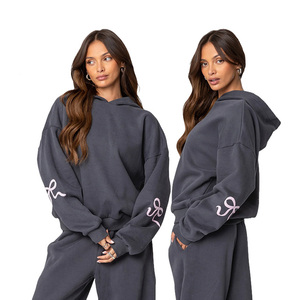 Completo da donna <span class=keywords><strong>elegante</strong></span> a due pezzi con ricami, felpa con cappuccio e pantaloni lunghi sportivi - Product Image 3