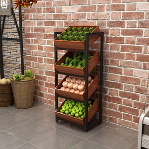 Custom Eco Durável Metálico e Madeira Supermercado Frutas e Vegetais Display Stand-Multi-Layer Comercial Prateleira Racks - Product Image 5