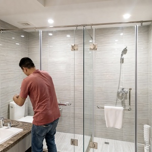 Porte de douche sans cadre en verre trempé transparent de 10 mm, cabine de douche en verre moderne pour hôtel, pour projets commerciaux - Product Image 3