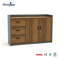 Aparador Moderno Ecológico con Acabado de Madera Sólida, 3 Cajones, 2 Puertas, Gabinete de Almacenamiento con Marco de MDF Color Carbón para Oficina o Espacio de Trabajo, Negro