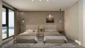 Solución Completa para Dormitorio Doble, Juego de Muebles Económicos para Hotel de 3 Estrellas con 2 Camas Individuales, Mesa de Noche, Armario y Mueble para TV - Product Image 2