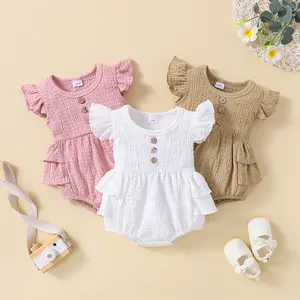 Pasgeboren Baby Meisjes Kleding Koffie/Roze/Witte Korte Fladder Romper Babykleding Kleding Biologisch