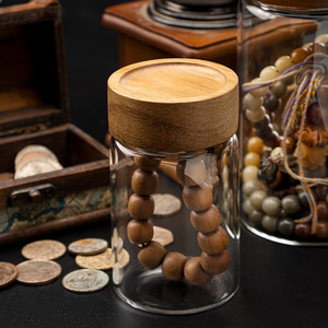 Home Kitchen <strong>Storage</strong> <strong>Bottles</strong> <strong>Jar</strong> Thread Wood Lid Sealed Food Container Tea Coffee Beans Grains Candy Glass <strong>Jars</strong> - Product Image 4