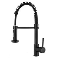 Robinet de cuisine en acier inoxydable 304 noir mat avec douchette extractible à ressort et bec haut pour évier de ferme