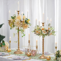 Centre de table de luxe moderne pour mariage, fête, décoration de la maison, bougeoir en métal à 5 bras en spirale doré/blanc