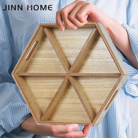Plateau hexagonal en bois naturel peint à la main en gros Plateau de service décoratif pour cadeaux d'affaires