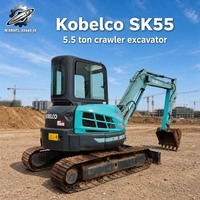 Excavatrice sur chenilles Kobelco SK55 d'occasion, 5,5 tonnes, mini-excavatrice hydraulique, excavatrice de construction japonaise d'occasion