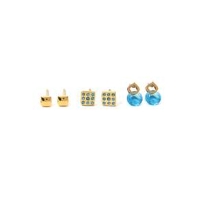 Fashion <b>Stud</b> <b>Earrings</b> 316L Stainless Steel PVD Gold Plating Blue <b>Crystal</b> Square Design - Product Image 1