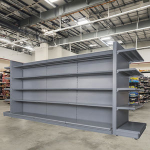 Présentoir double face en métal et bois pour gondole, étagères de supermarché en acier pour magasins <span class=keywords><strong>CVS</strong></span> à usage intensif - Product Image 4