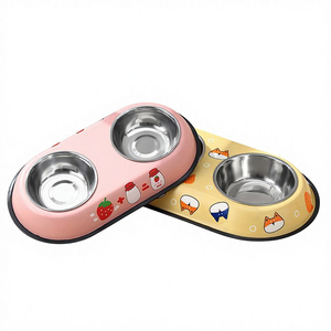 Qbellpet – Gamelles doubles amovibles en acier inoxydable pour chiens et chats, motifs <span class=keywords><strong>de</strong></span> dessins animés mignons, plusieurs couleurs - Product Image 2