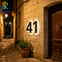 Plaque de numéro de maison LED de luxe rétroéclairée pour hôtel, gîte, appartement, immeuble, complexe hôtelier, manoir – Plaque de numéro de porte 3D