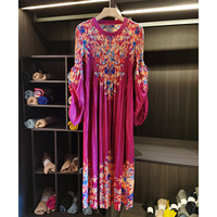 Robe élégante plissée à fleurs mi-longue en polyester antistatique, nouvelle collection printemps/été, style vintage chinois, col rond, manches longues