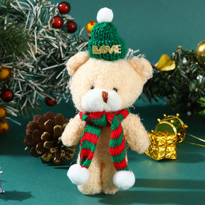 Christmas Cute Blush Bear Plush Scarf Small Tree Decor Keychain Pendant <b>Accessory</b> with PP Cotton Filling - Product Image 2