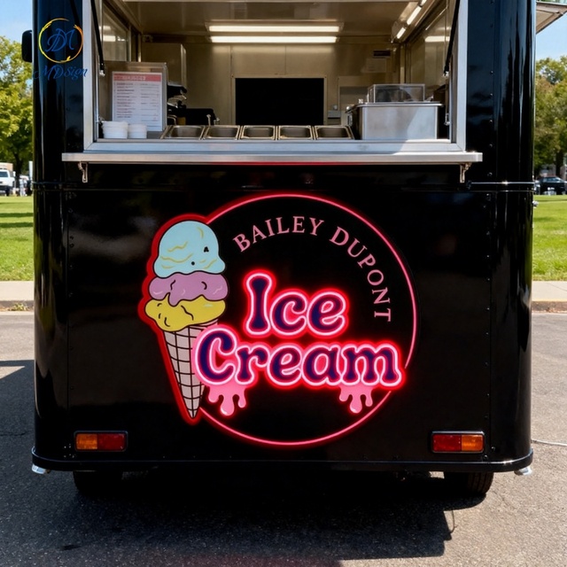 Custom Light up Round logo Outdoor Signage Illuminated Circular Backlit Sign for Ice Cream Food Truck Brand Name Signboard